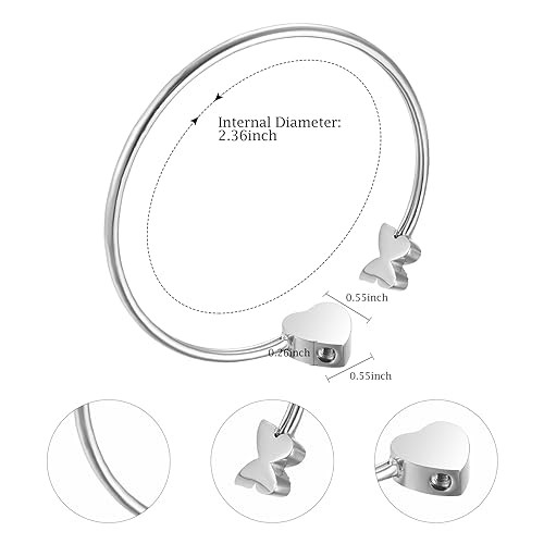 Urn Bracelet for Human Ashes Butterfly Heart Ash Bracelet for Women Silver