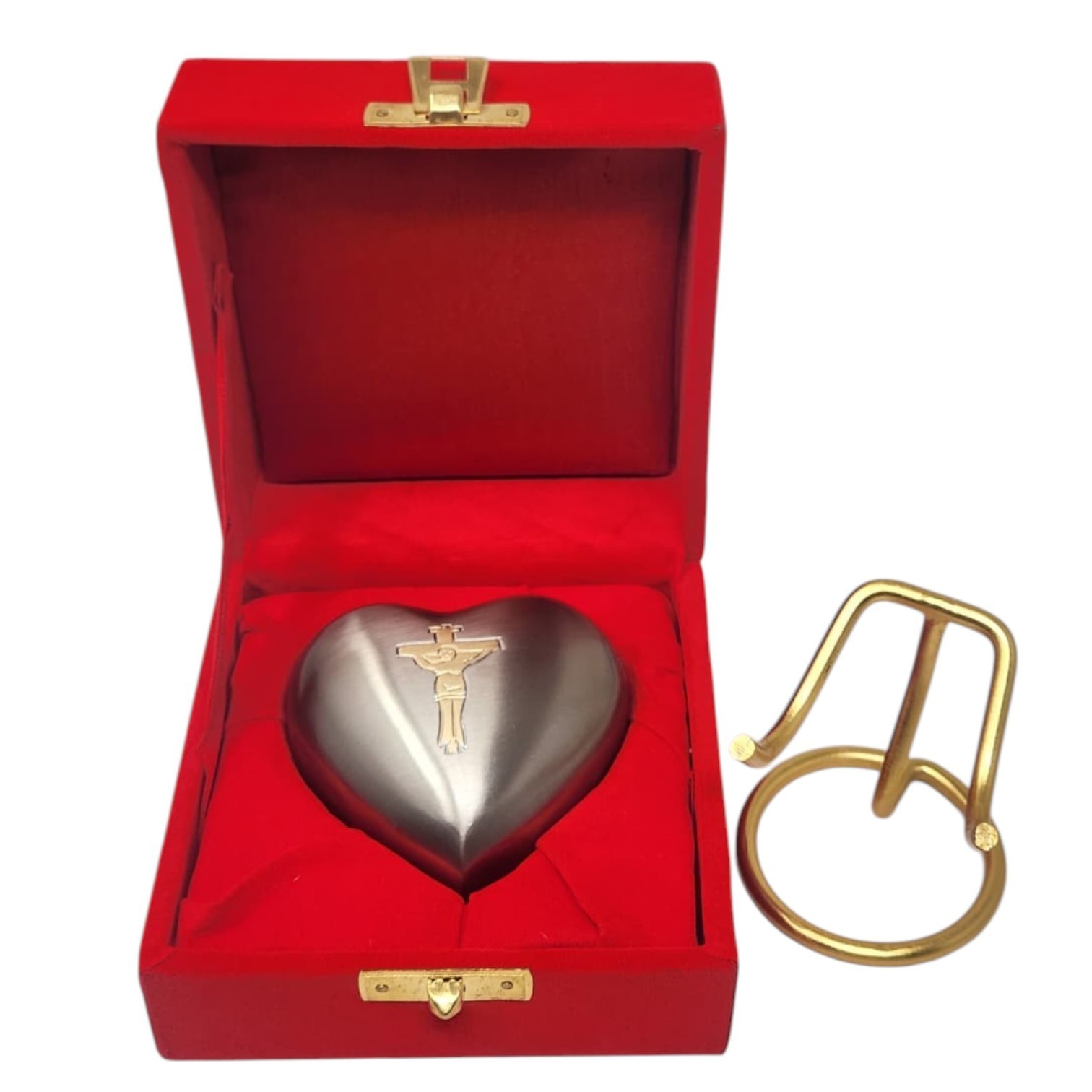 Christian Cross Heart Urn for Ashes Grey Memorial Cremation Keepsake with Box
