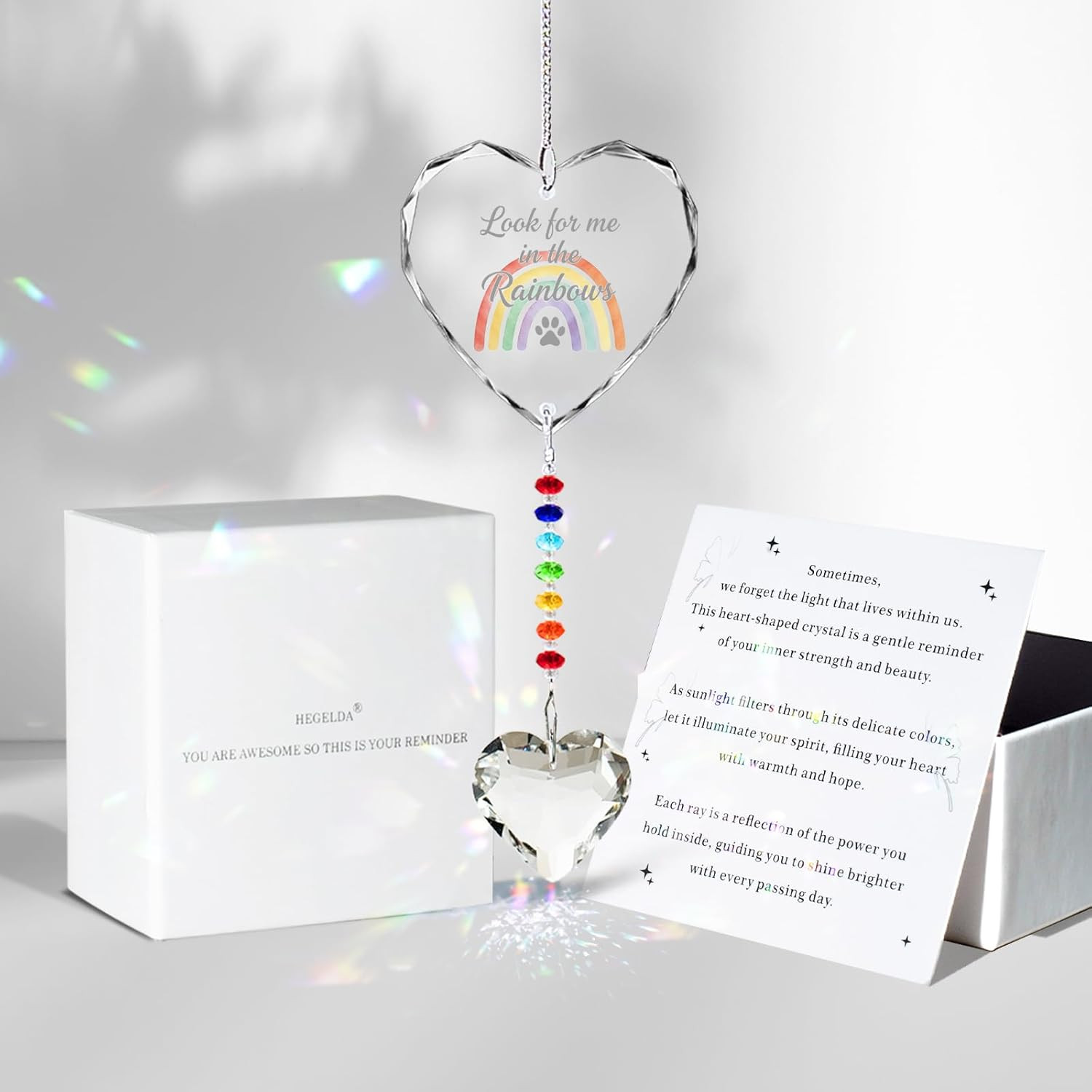 Pet Memorial Gifts Dogs Cats Look Me in the Rainbows Crystal Suncatcher Pet Loss