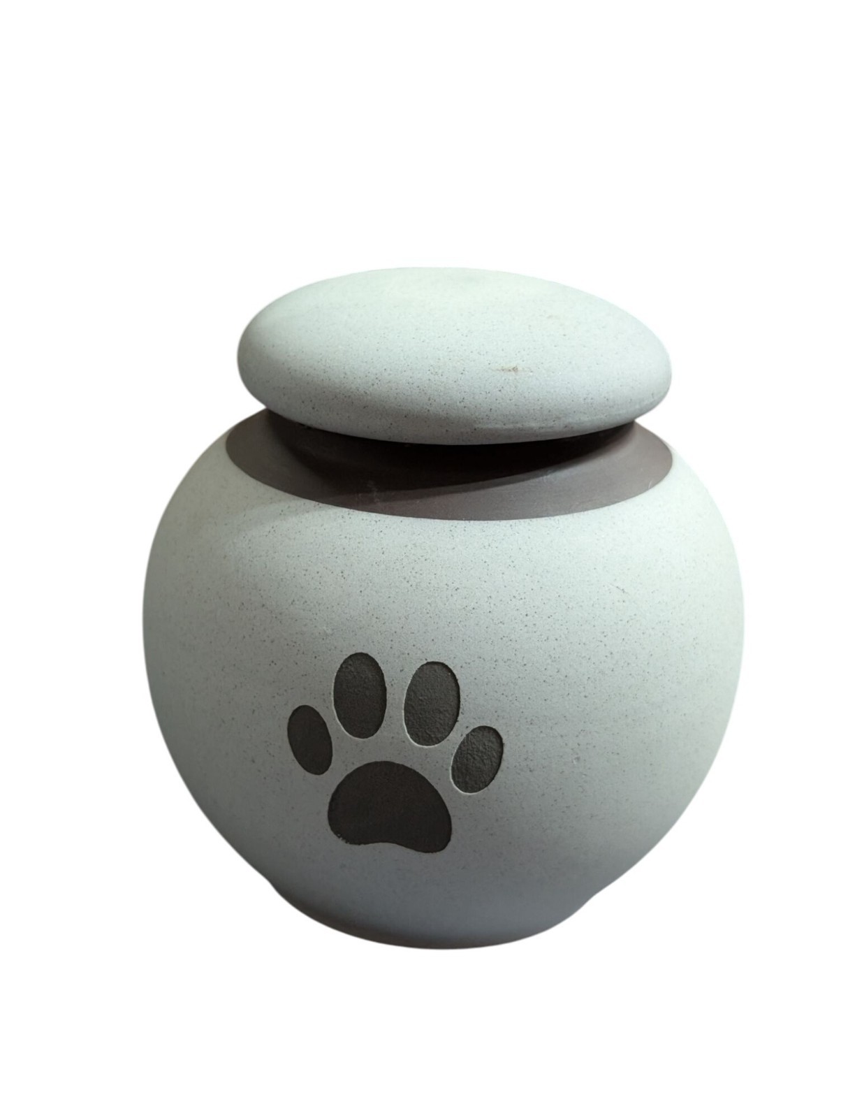 Pet Paw Memorial Ceramic Cremation Urn Soft Gray & Brown Stone Finish NWOT
