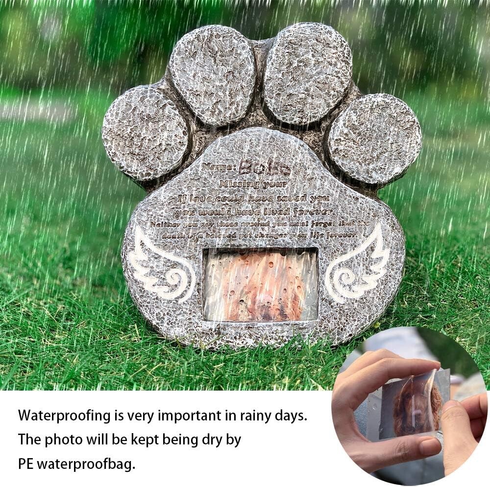 Dog Memorial Stone – Paw Print Pet Memorial Features a Photo Frame Pet Loss Gift