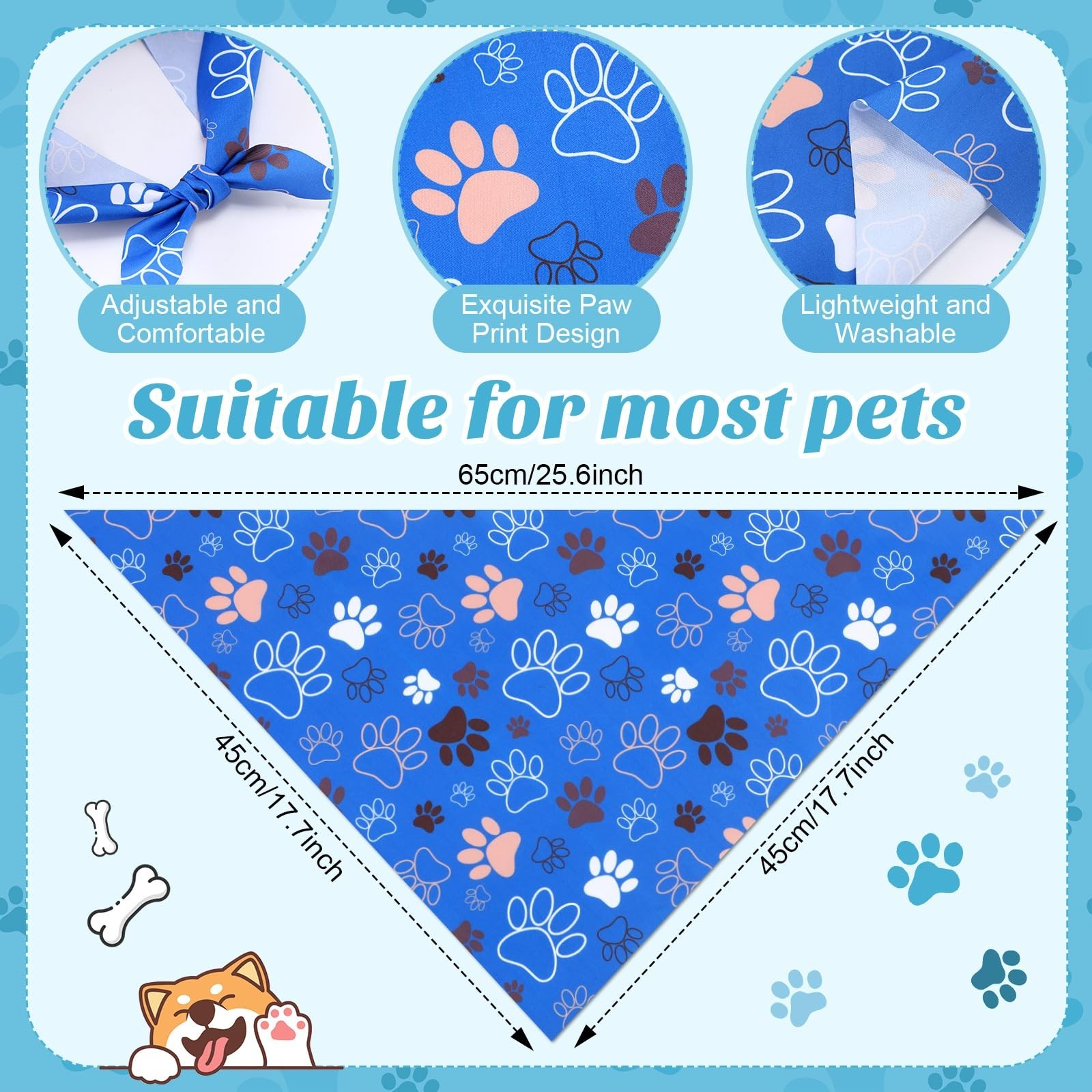 Shyyween 100 Pieces Paw Print Dog Bandanas Bulk Paw Bandanas for Dogs Winter …
