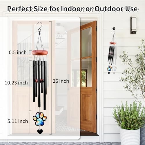 Pet Memorial Wind Chime Dog Loss Sympathy Gift 26 Inch Paw Remembrance Decor