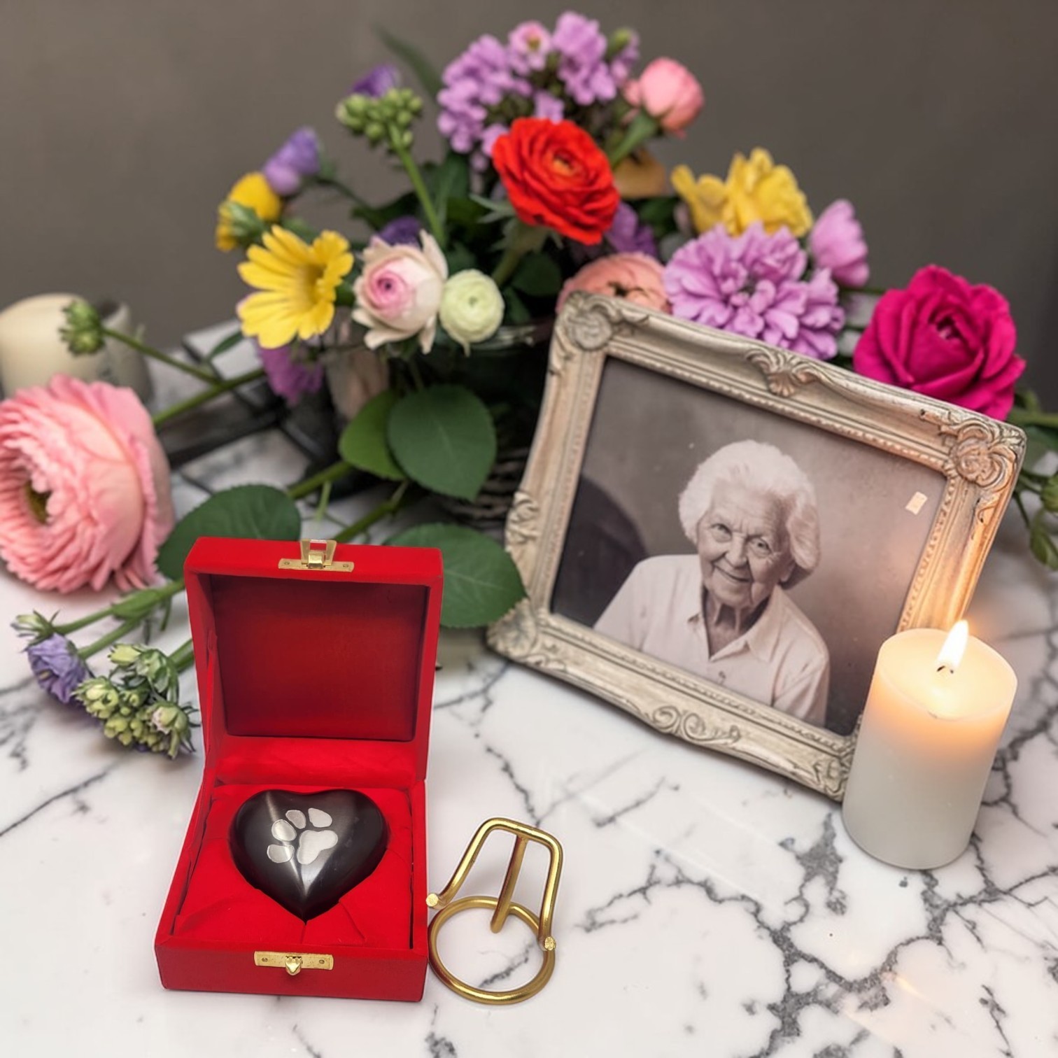 Black Paw Print Heart Pet Urn for Ashes Dog Cat Memorial Keepsake Urn with Box