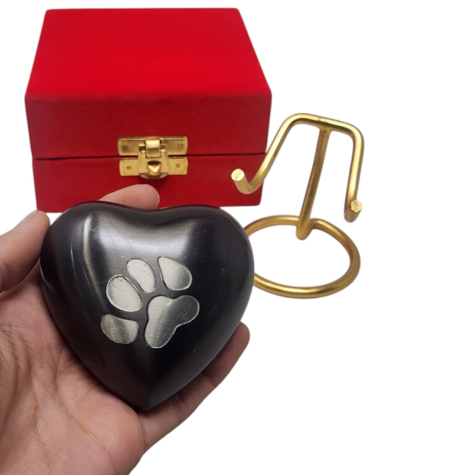 Black Paw Print Heart Pet Urn for Ashes Dog Cat Memorial Keepsake Urn with Box