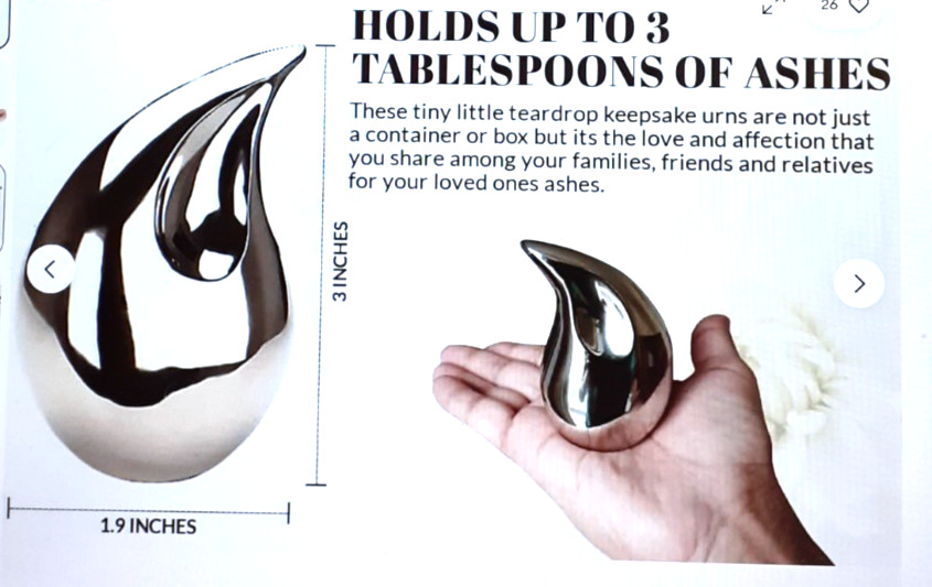 Small Teardrop Cremation Urn For Human or Pet Ashes Keepsake Memorial Urn