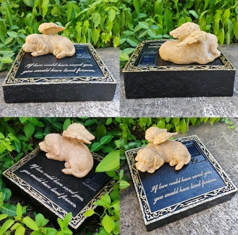 NEW Solar Light Dog Puppy Memorial Stone Tombstone Grave Maker Sympathy Loss