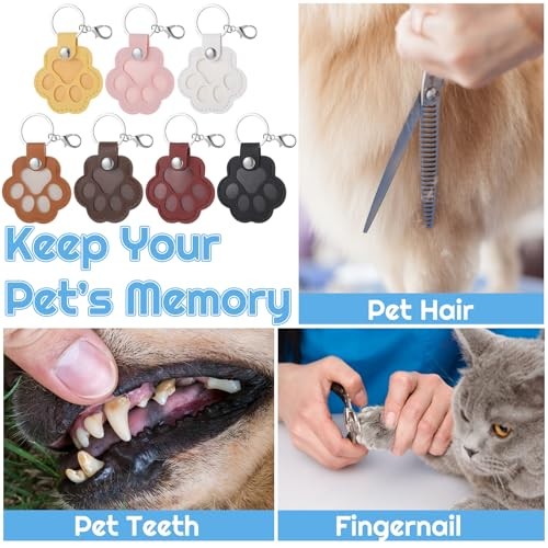 7Pcs Leather Pet Memorial Keychain, Cat Paw Shaped Keychain, Dog Hair