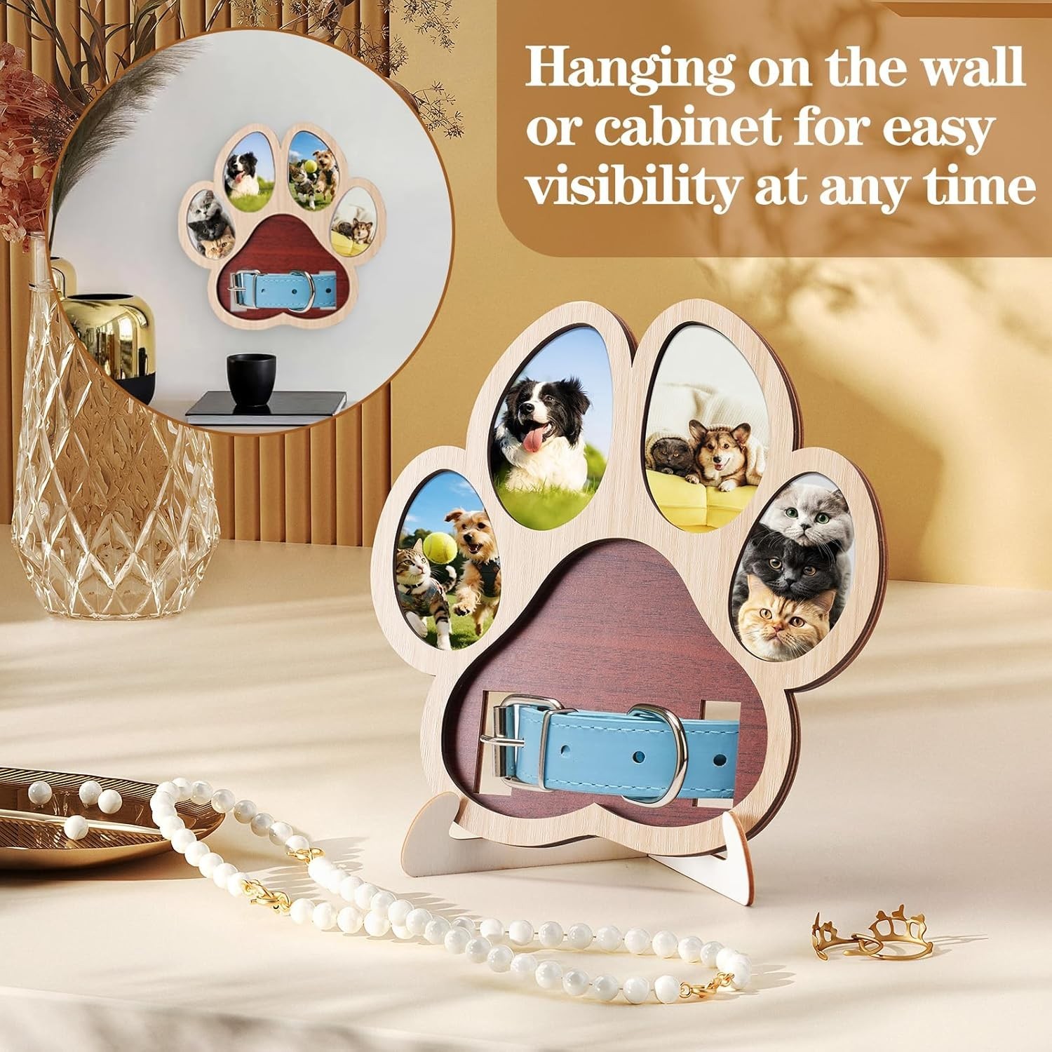 Pet Memorial Paw Photo Frame 4 Photo Collage Display for Dogs & Cats, Dog Kee…