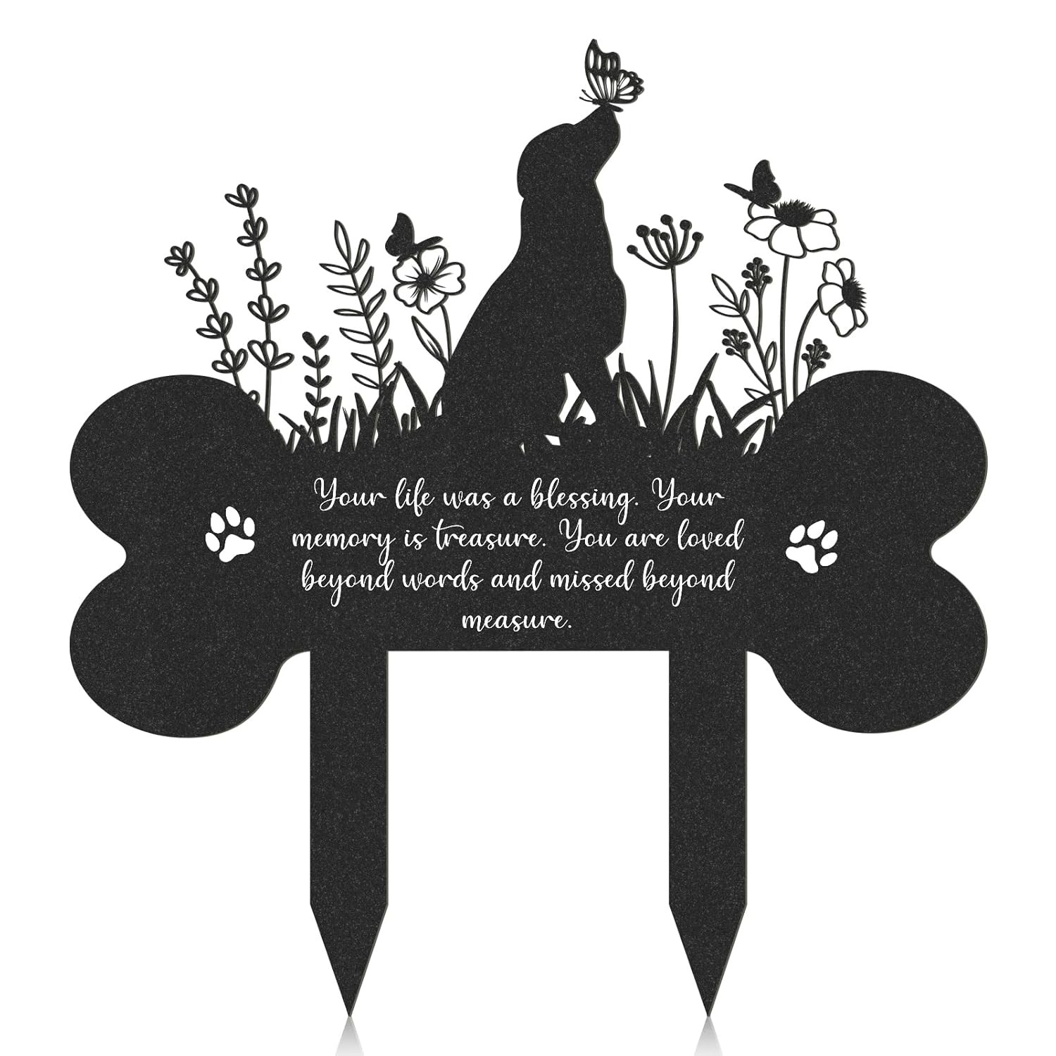 Dog Metal Grave Marker Butterfly Design Cemetery Marker Pet Memorial Garden