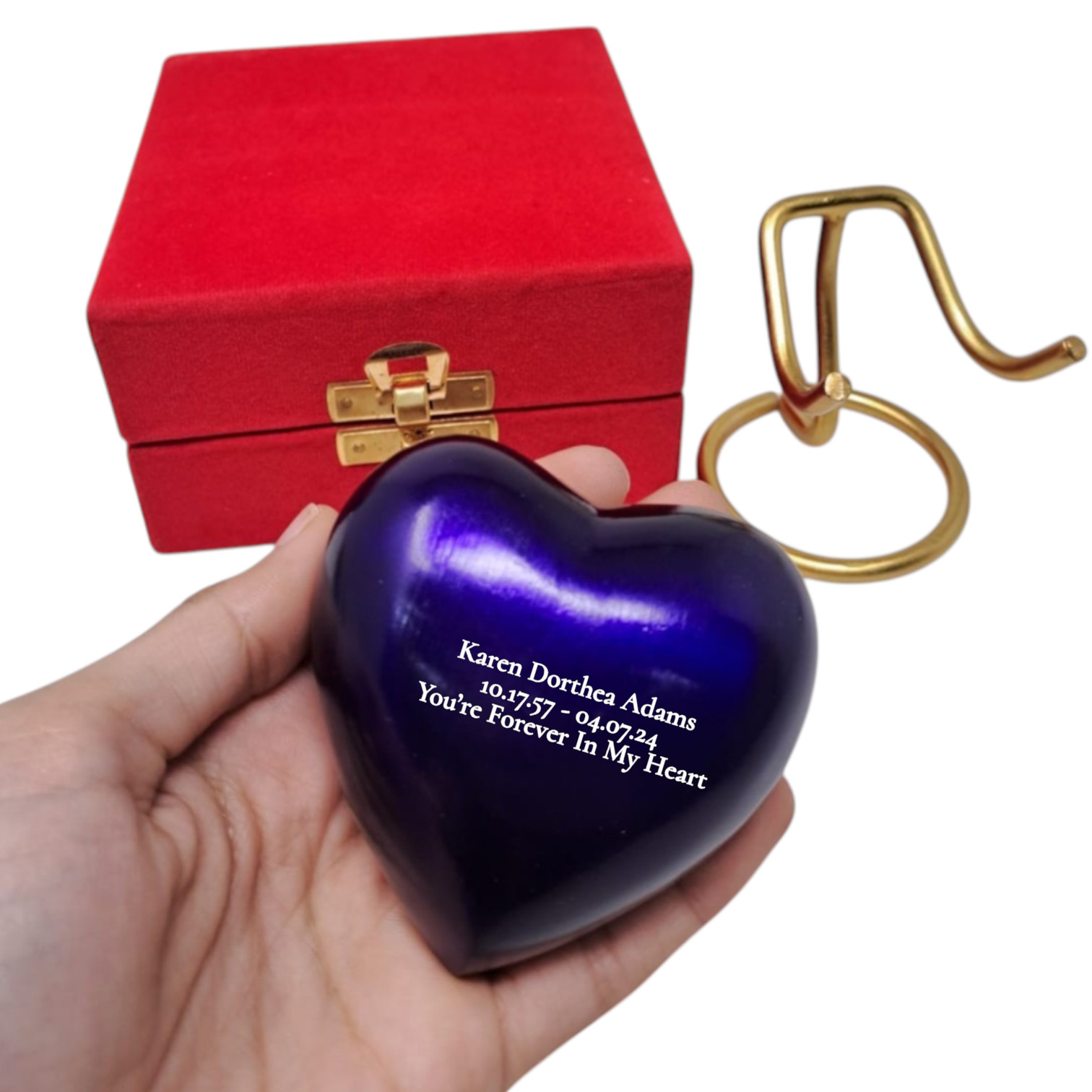 Personalized Heart Keepsake Memorial Urn for Human Pet Ashes with Velvet Box