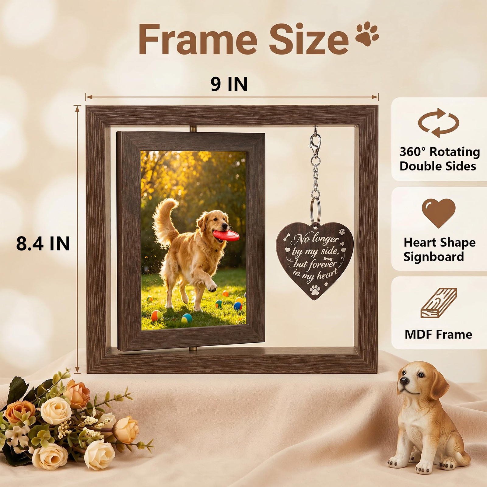 Dog Memorial Gifts for Loss of Dog – Brown 4×6 Rotating Wooden Picture Frame …