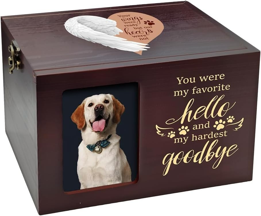Pet Urns for Dog or Cat Ashes, Wooden Dog Urn for Ashes Keepsake with Photo F…