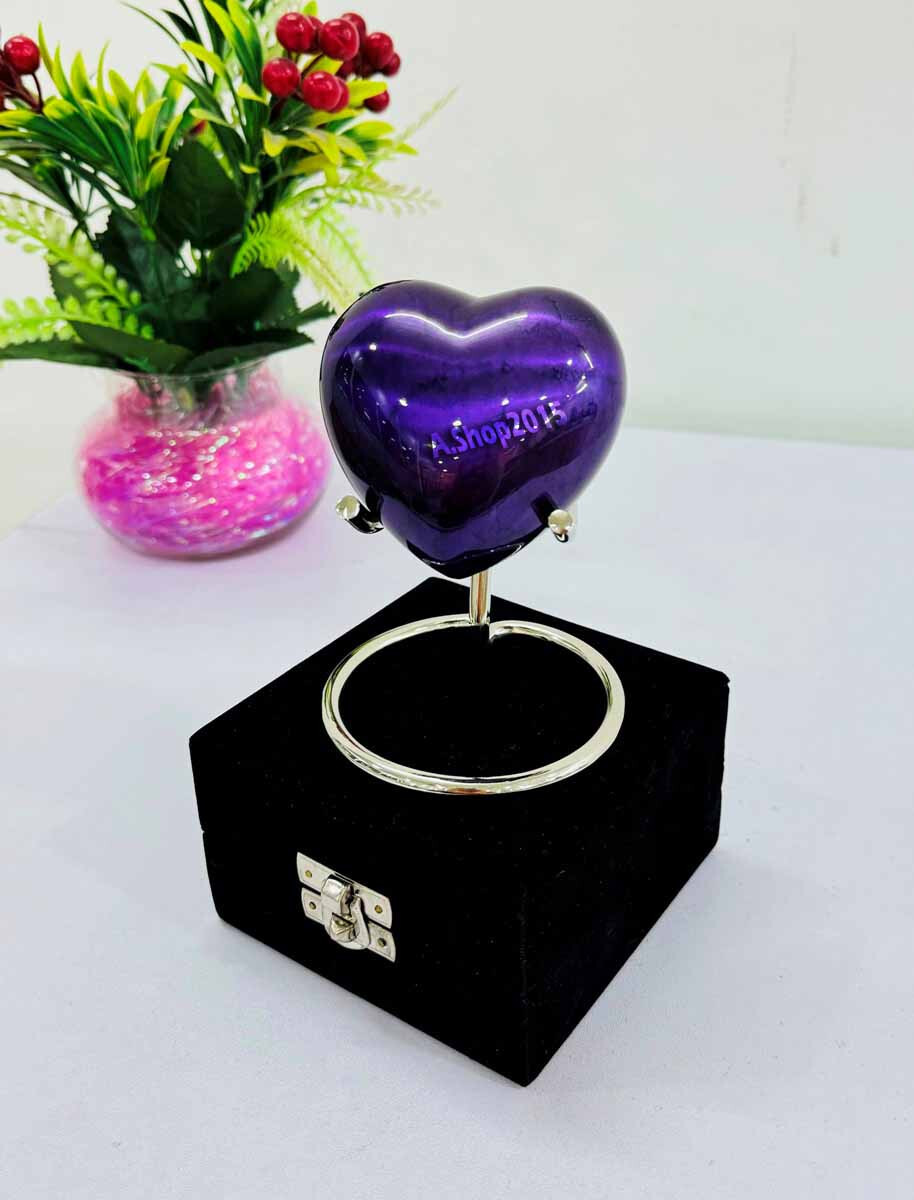 Small Purple Heart Keepsake Urn with Box & Stand Small Handcrafted Mini Memorial