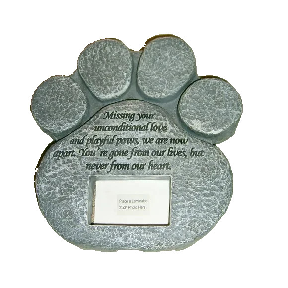 Engraved Pet Dog Cat Paw Print Memorial Stone with Photo Frame Opening