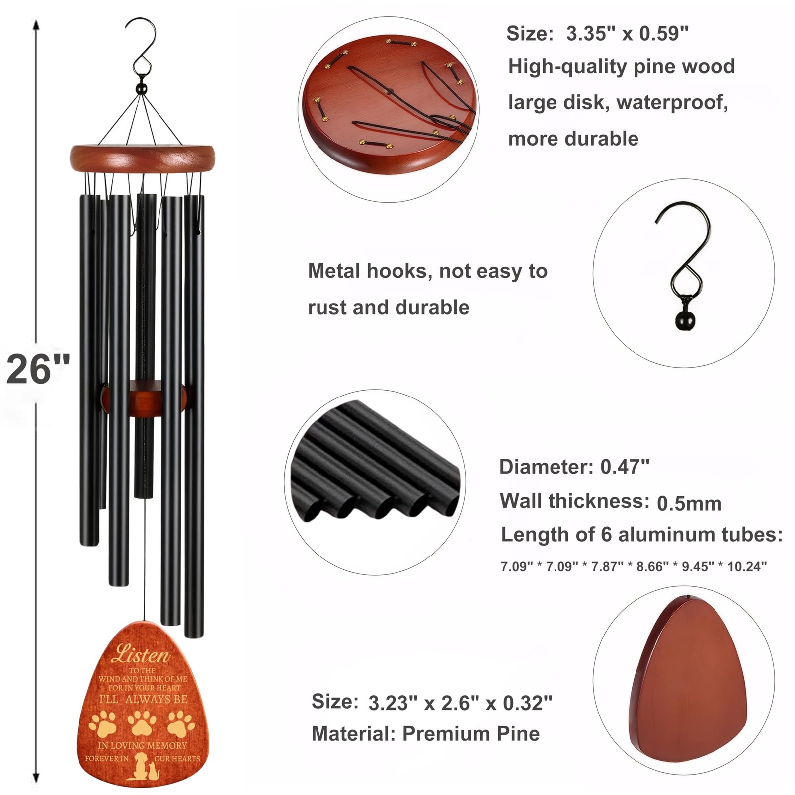 Wind Chimes for Loss of Pet Dog,Pet Dog Memorial Wind Chime – in Loving Memor…