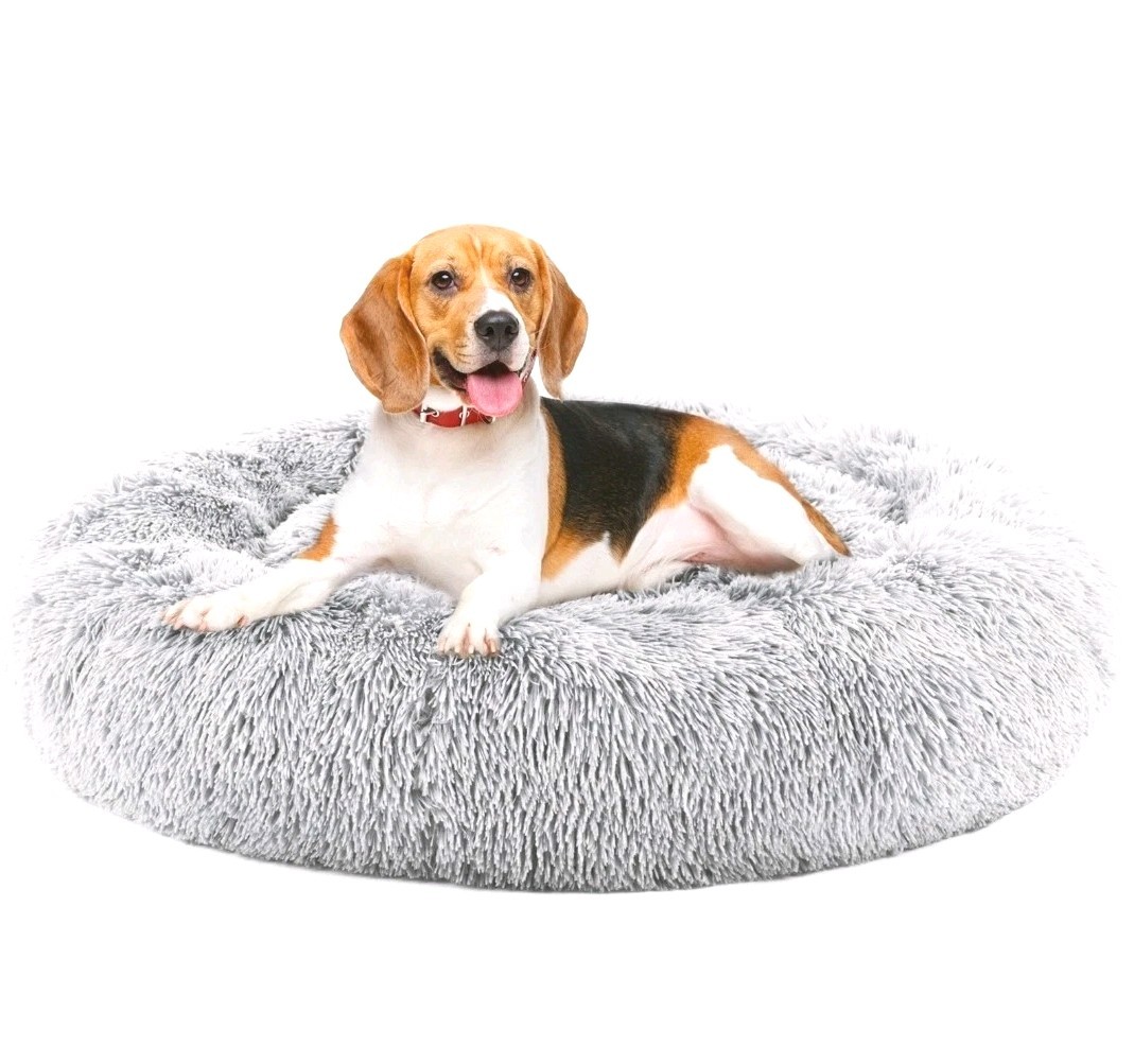 Anti-Slip Round Fluffy Plush Faux Fur Cat Bed Fits Up To 25 Lbs Pets 24″