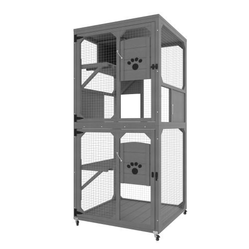 Catio Window Cat Enclosure, 4-Tier House w/ Wheels & Roof, Gray