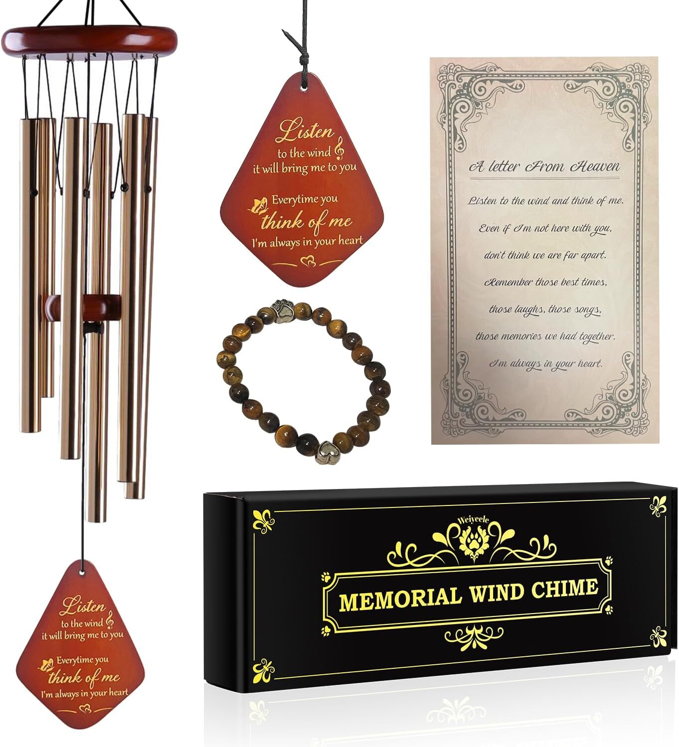 Cat Memorial Wind Chime,Cat Memorial Gifts with Bracelet,Loss of Cat Dog Sympath
