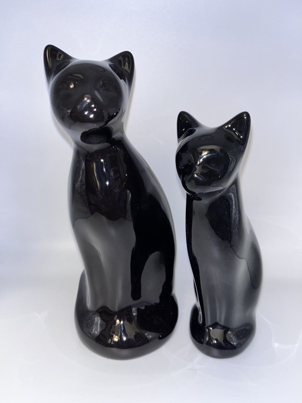 2 Black Cat Cremation Urns Pet Memorial Statues Vintage Large & Modern Small