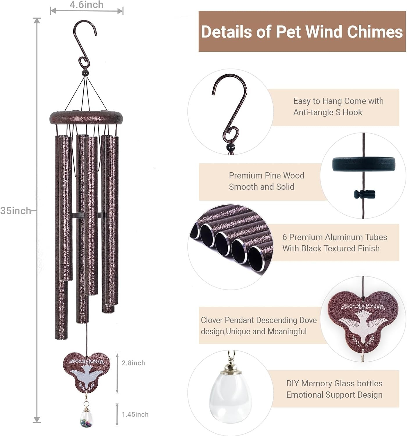 Dog Memorial Gifts for Loss of Dogs, 35” Personalized Dog Memorial Wind Chimes