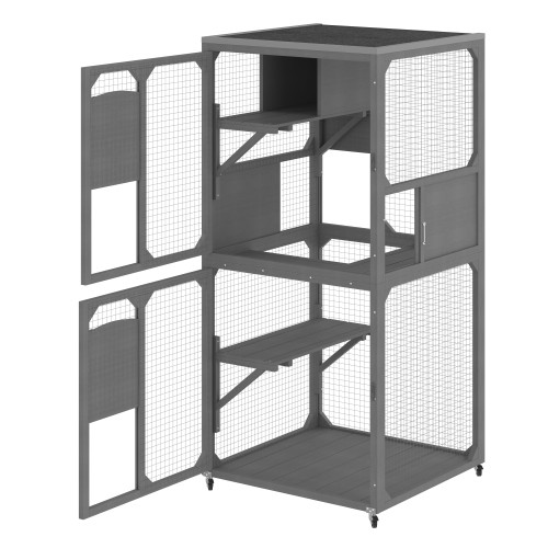 Catio Window Cat Enclosure, 4-Tier House w/ Wheels & Roof, Gray