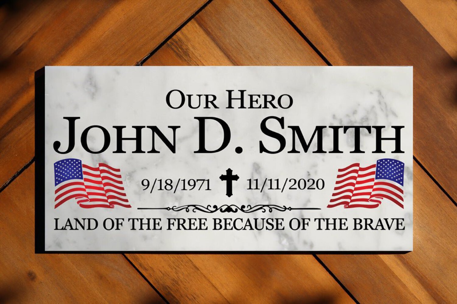 Military Memorial Stone Plaque Gift Customized Outdoor Marble Remembrance 12in x