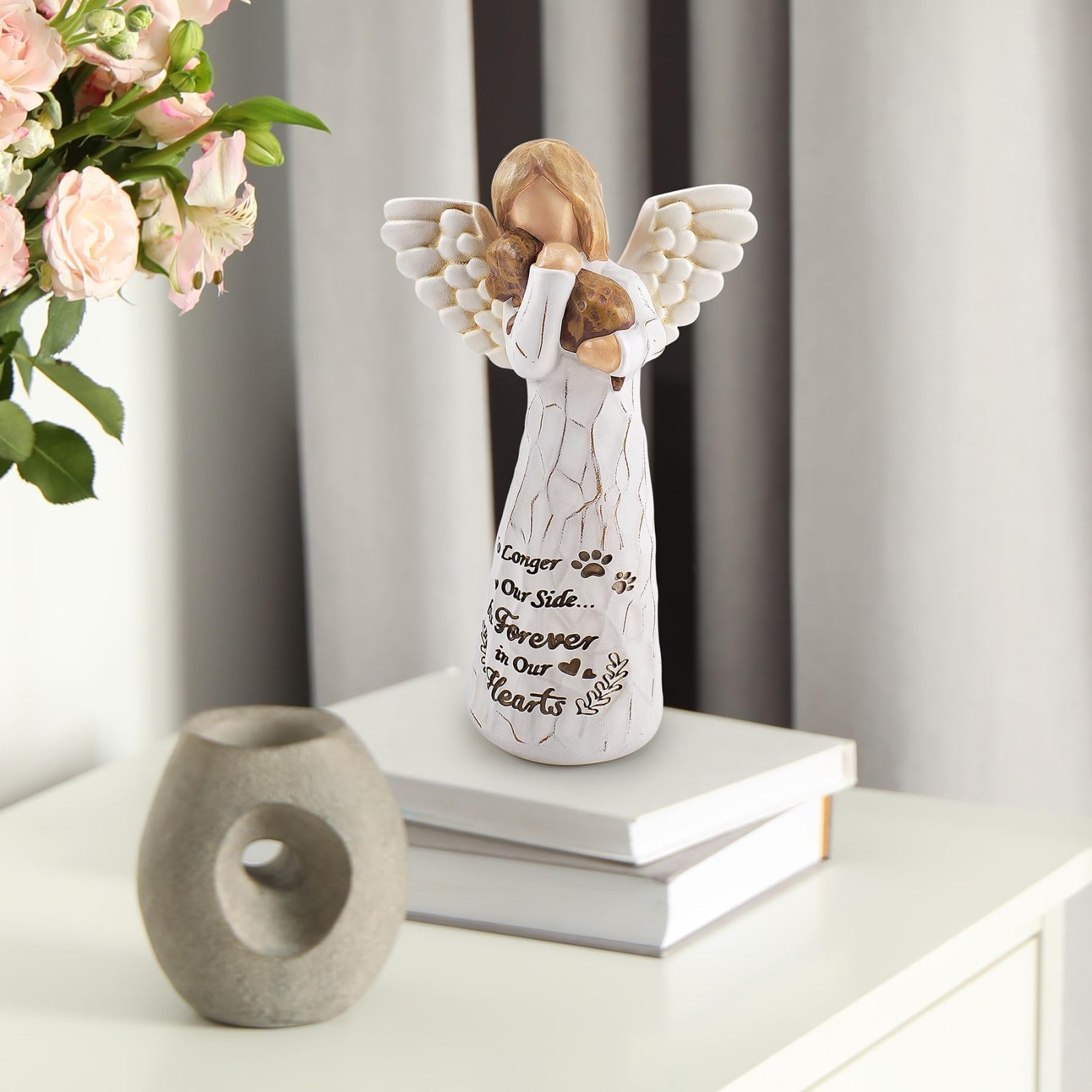 Heartfelt Dog Memorial Gift – Hand-Painted Angel & Dog Statue, Pet Loss Sympathy