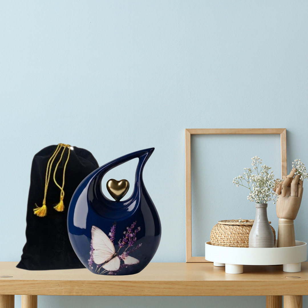 10 In Large Blue Teardrop Cremation Urn for Adult Human Ashes Urns Male & Female