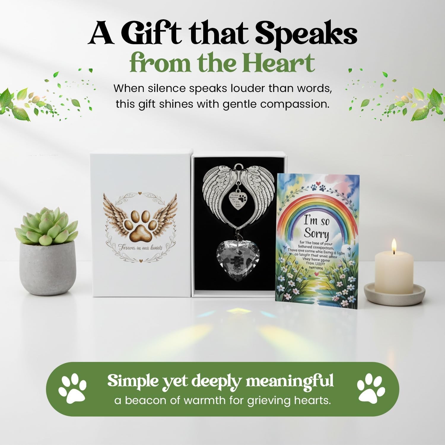 Memorial Sympathy Gift Box for Dog Loss – Pet Memorial Clear Crystal Heart Gr…