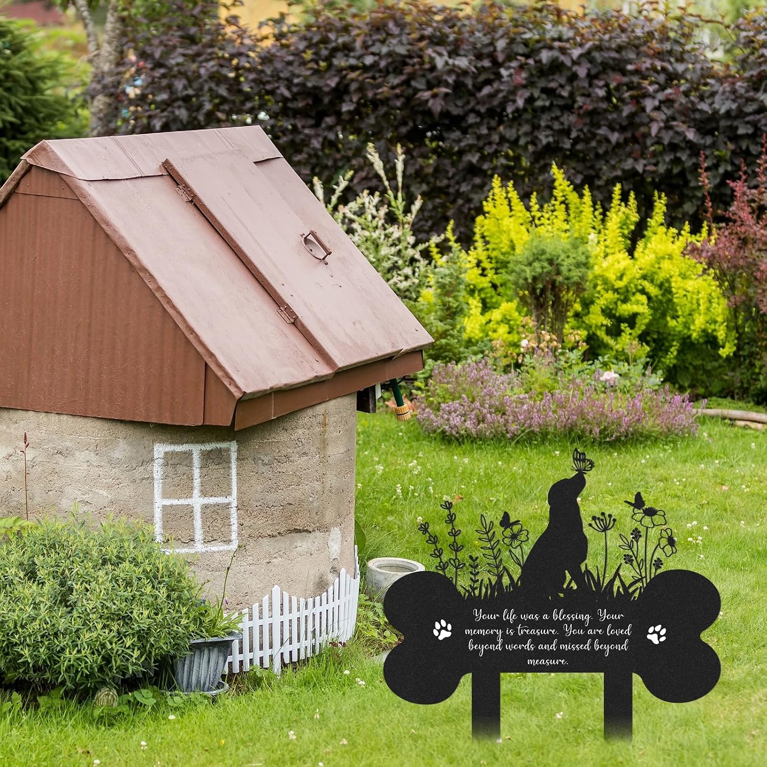 Dog Metal Grave Marker Butterfly Design Cemetery Marker Pet Memorial Garden