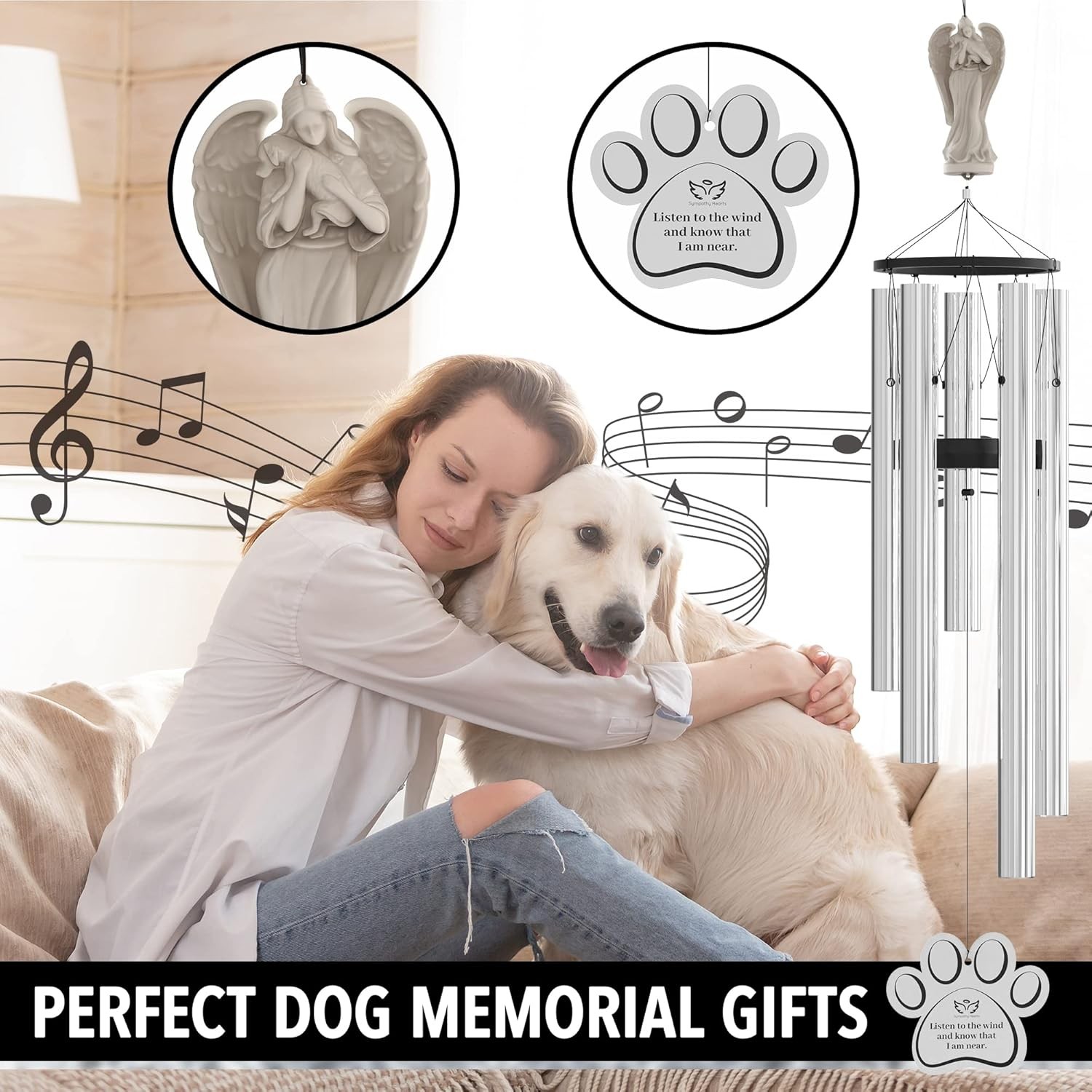 Dog Memorial Wind Chime for Loss of Dog – Pet Memorial Gifts, 34″ Pet Memorial W
