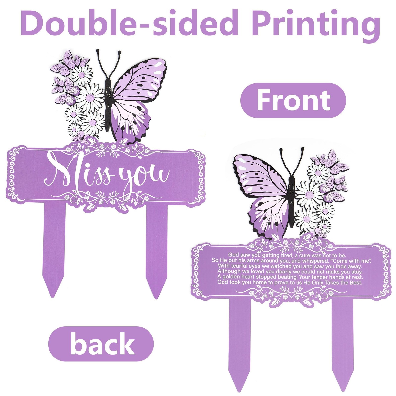 Memorial Stakes Grave Decorations for Cemetery Butterfly Metal Waterproof Pla…