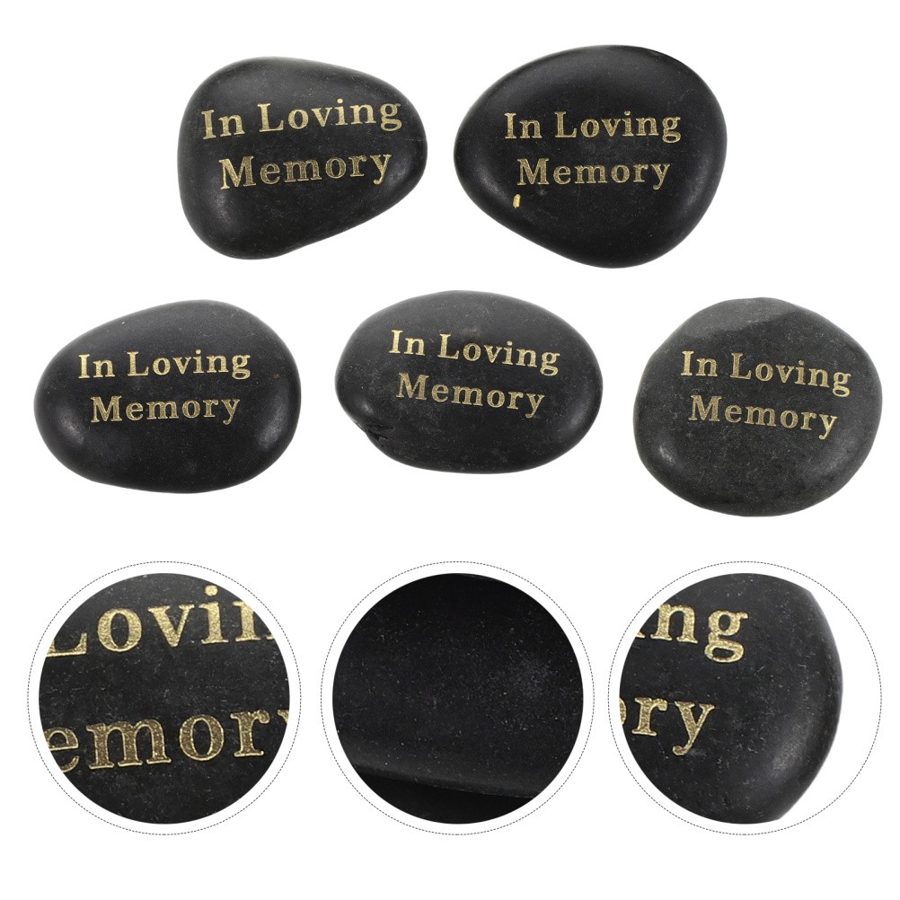 5Pcs Durable Black Memorial Stones Natural Hand Carved Garden Decor