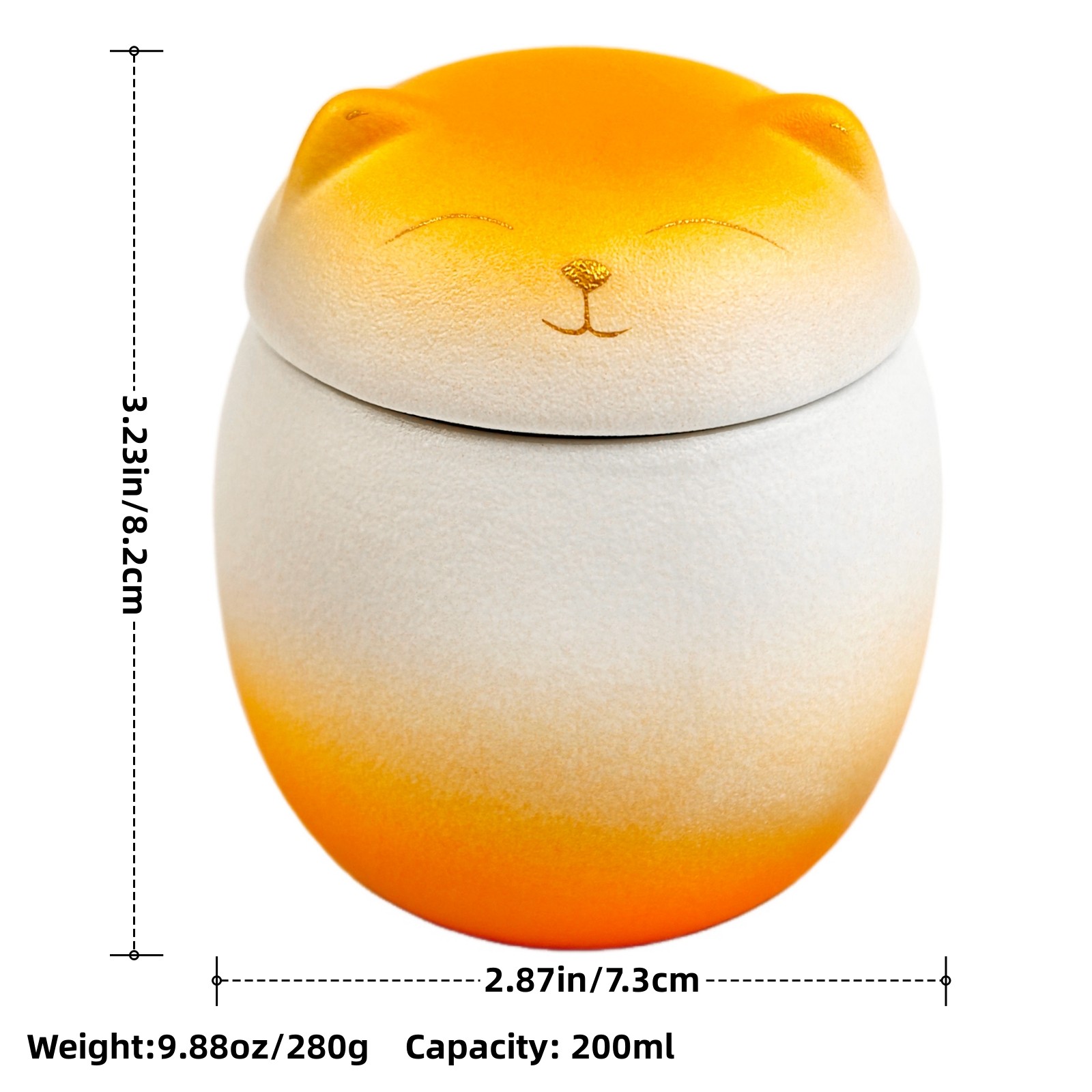 Smiley Orange-White gradien Cat Shaped Pet Urn 4.9*4.3in For Small Dog And Cat