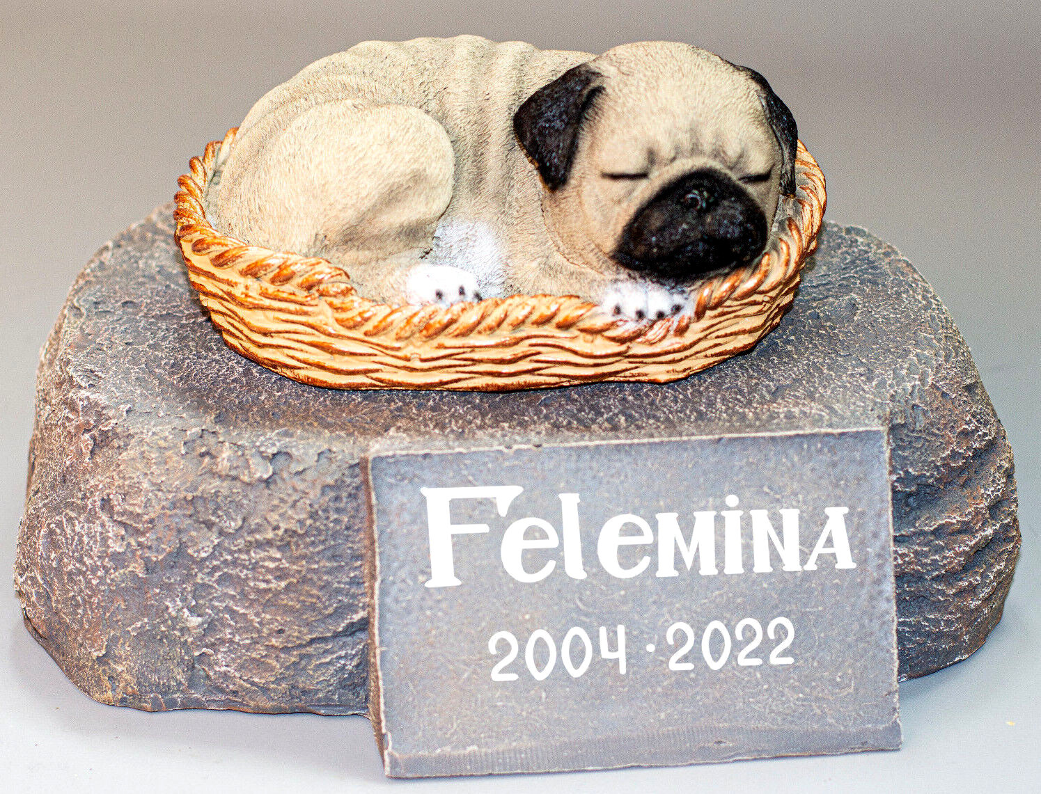 Pug Cremation Urn Sleeping Dog Memorial Headstone Plaque Unique Grave Marker Pet