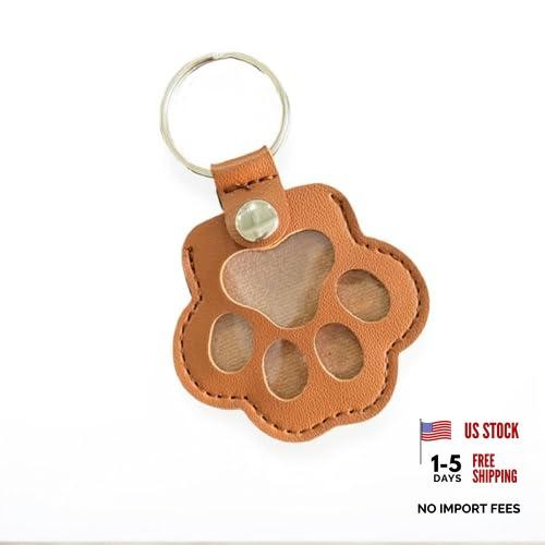 Pet Memorial Keychain Leather Cat Claw Keychain Pet Hair Keepsake Box Brown