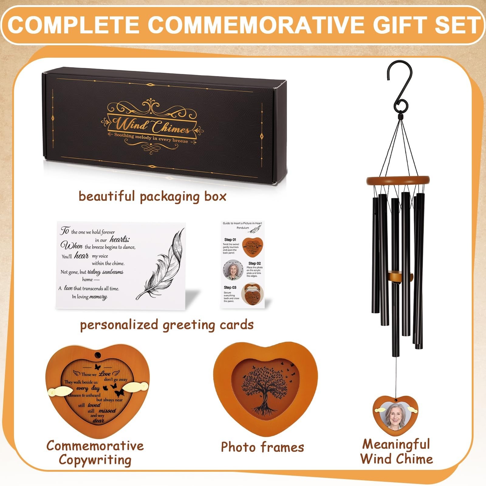 32 Inch Personalized Memorial Wind Chimes Sympathy Gifts for Loss of Loved On…