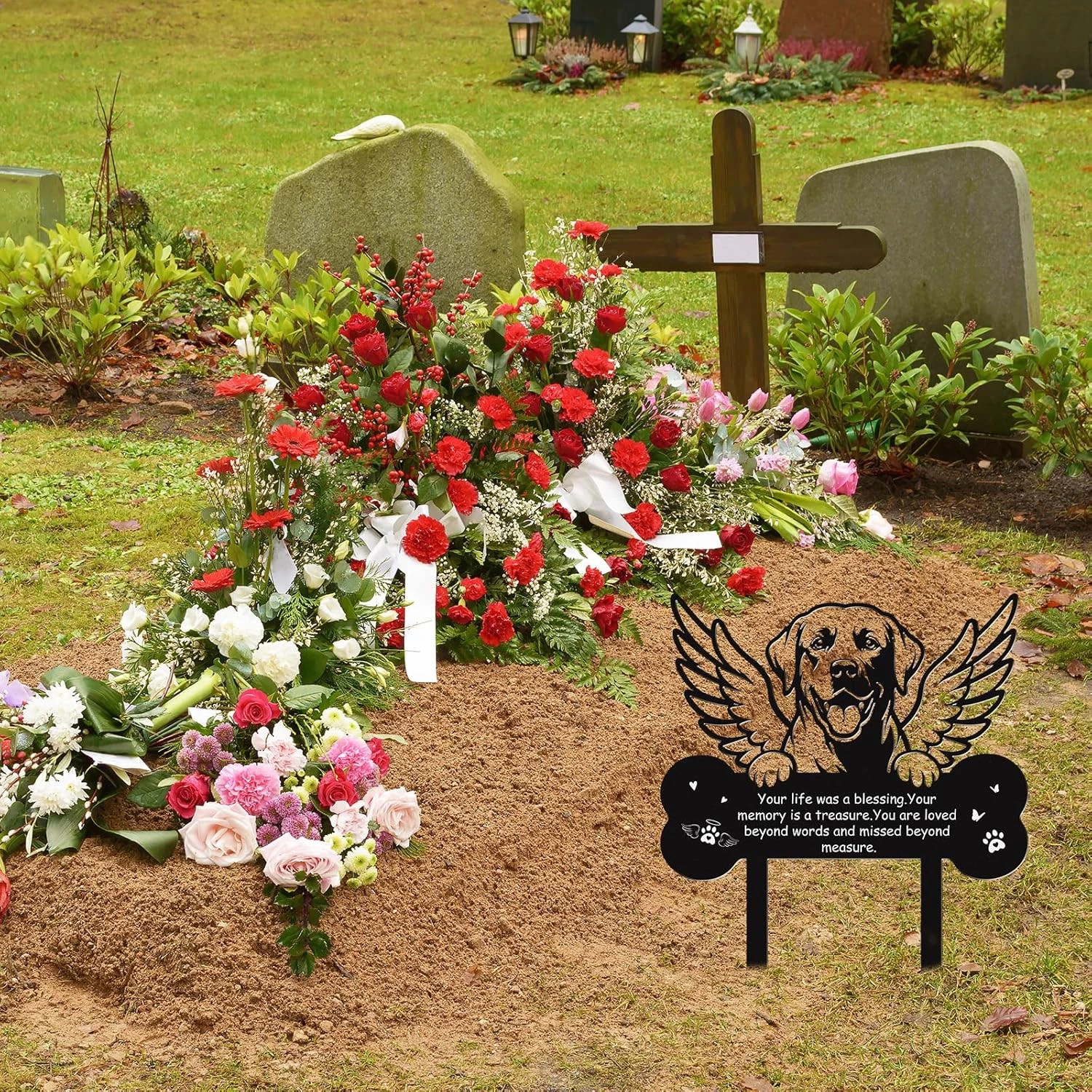 Dog Grave Markers Outdoor, Mental Pet Dog Memorial Gift Decorations Outdoor, Pet