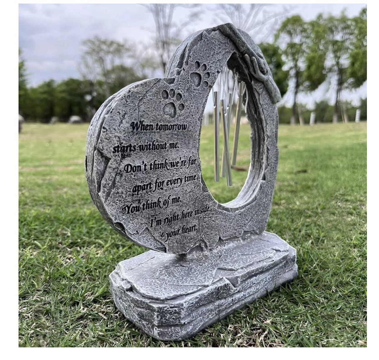 Dog Pet Memorial Stones with Wind Chimes Paw