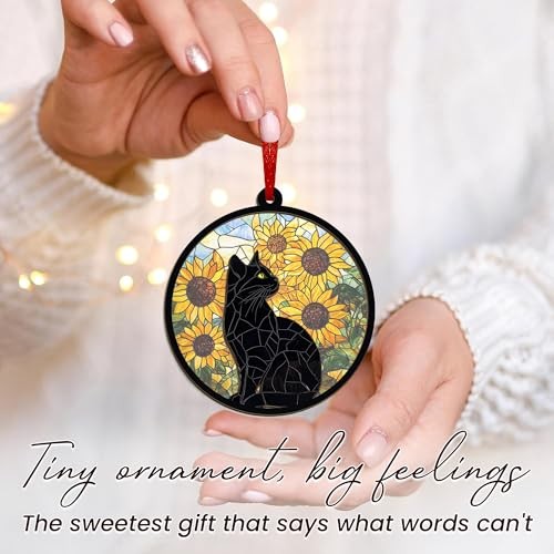 Christmas Black Cat Gifts for Women – Suncatcher Black – Sunflower Cat