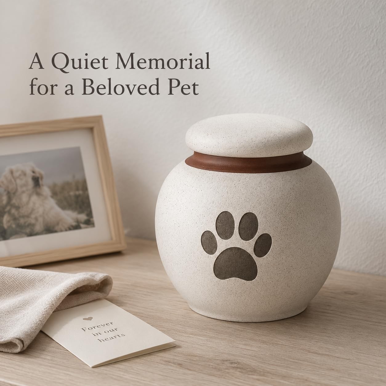 Small Pet Urn for Ashes, Dog and Cat Cremation Urn, White 4.1inch,