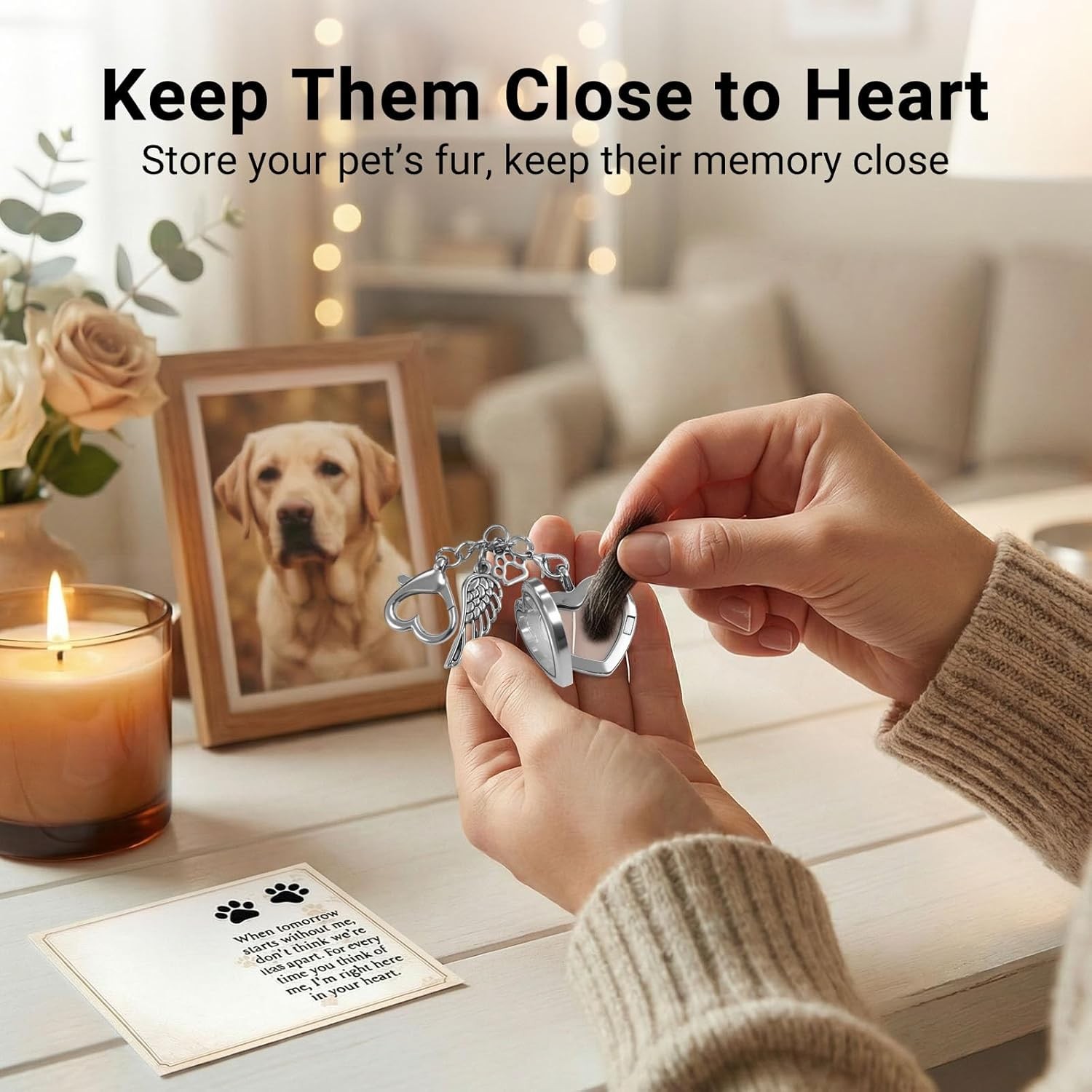 Japrex Pet Hair Keepsake, Pet Fur Memorial Keepsake with Angel Wing Paw Print…