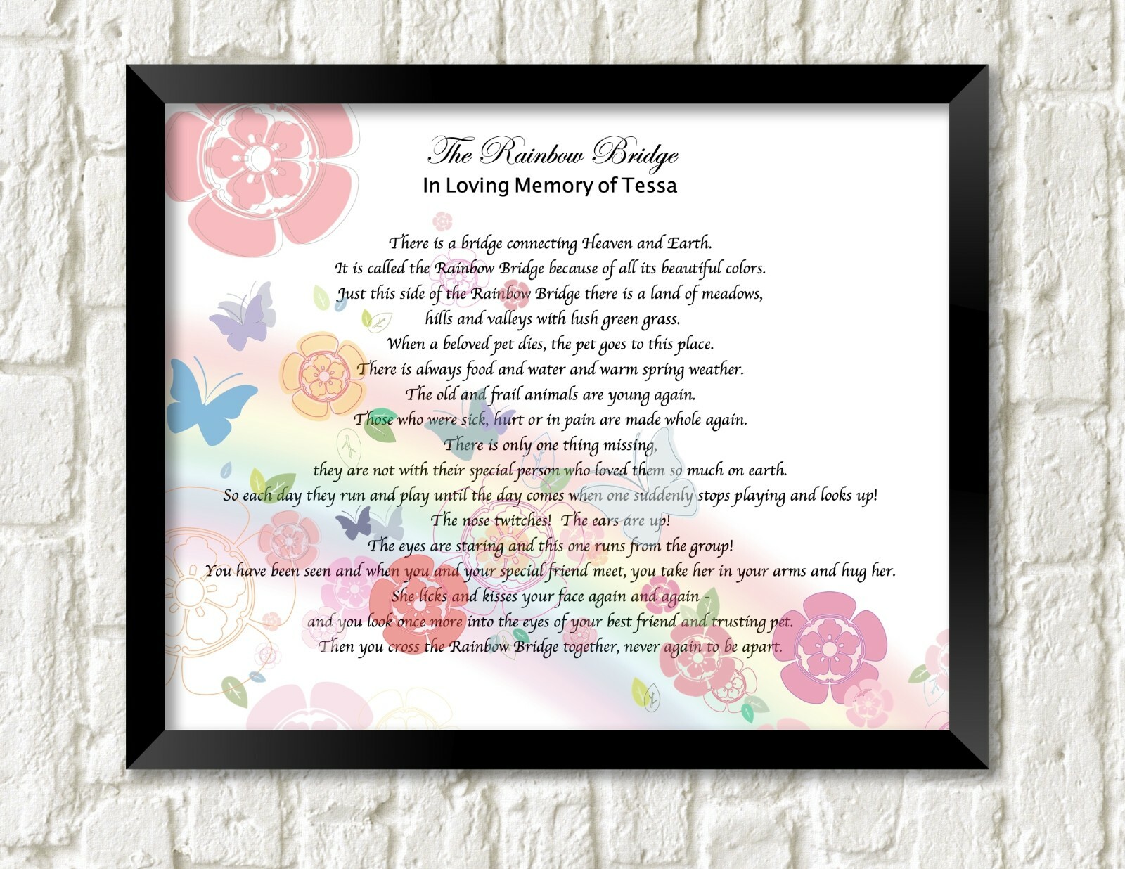 Pet Memorial Poem RAINBOW BRIDGE Personalized UNFRAMED Art Print Gift Dog, Cat
