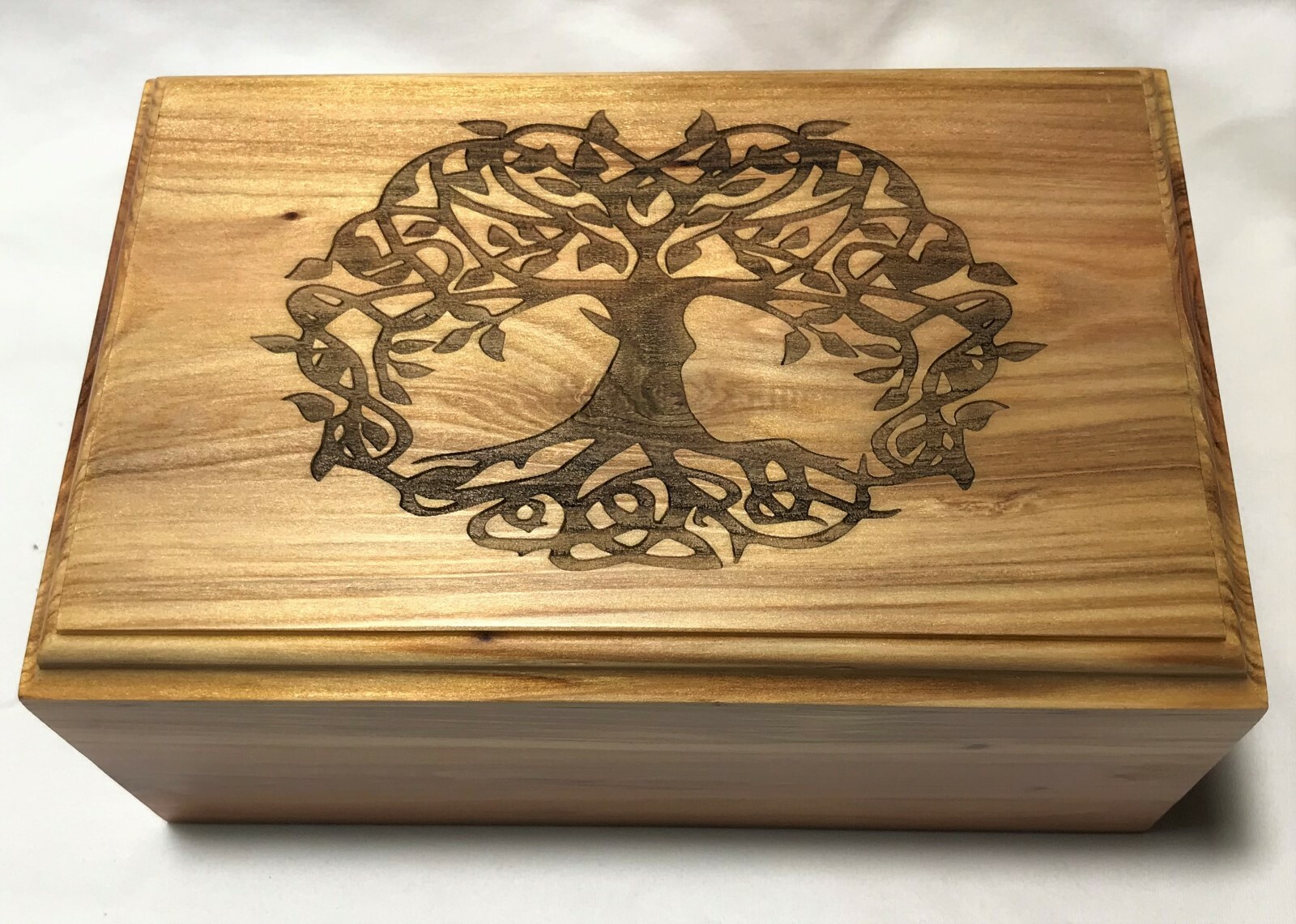 Large wood Pet Cremation Urn Engraved Tree of Life, Engraved name/date on front