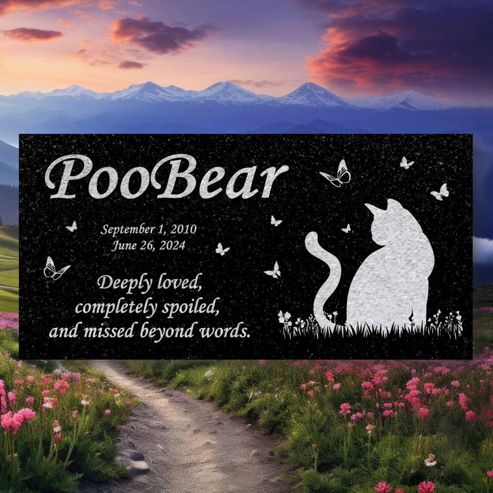 Personalized Cat Memorial – Granite Stone Pet Grave Marker – 6×12 – PooBear
