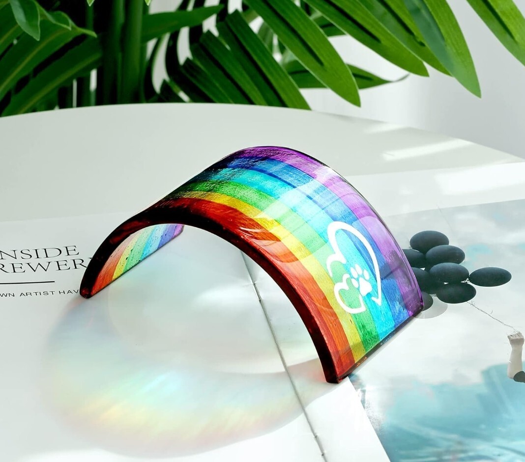 NIB Rainbow Bridge Fused Glass 3D Colorful Bridge