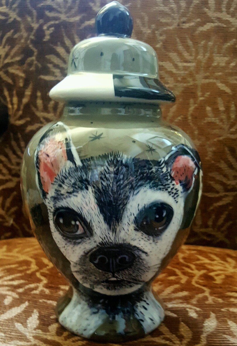 Custom Pet DOG urns cremation pug urn Boston terrier dog hand painted portrait