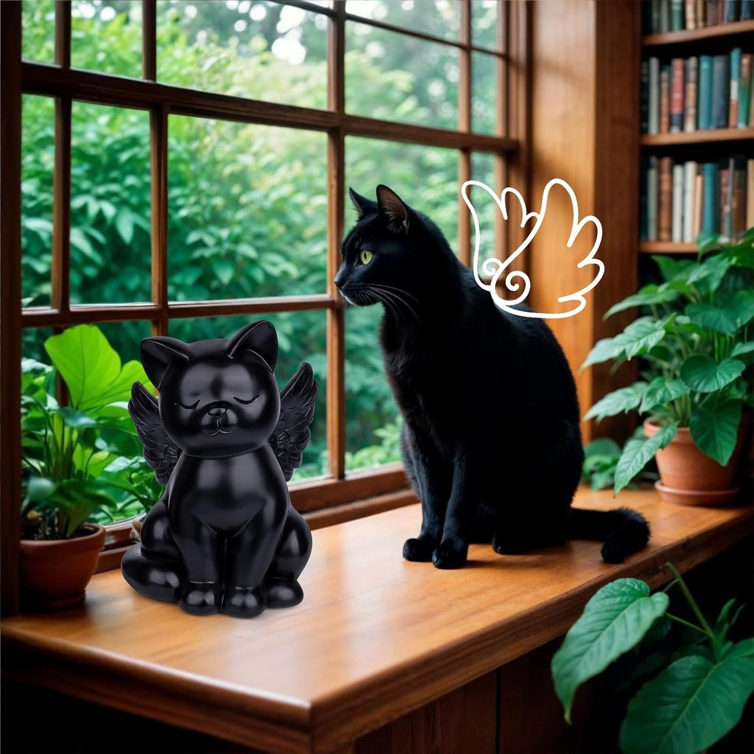 Black Cat Urn for Ashes – Sleeping Angel Memorial Figurine, Cremation Funeral…