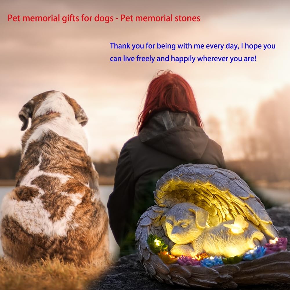 Dog Memorial StoneDog Memorial Pet Memorial Stone with Solar Angel Statue – I